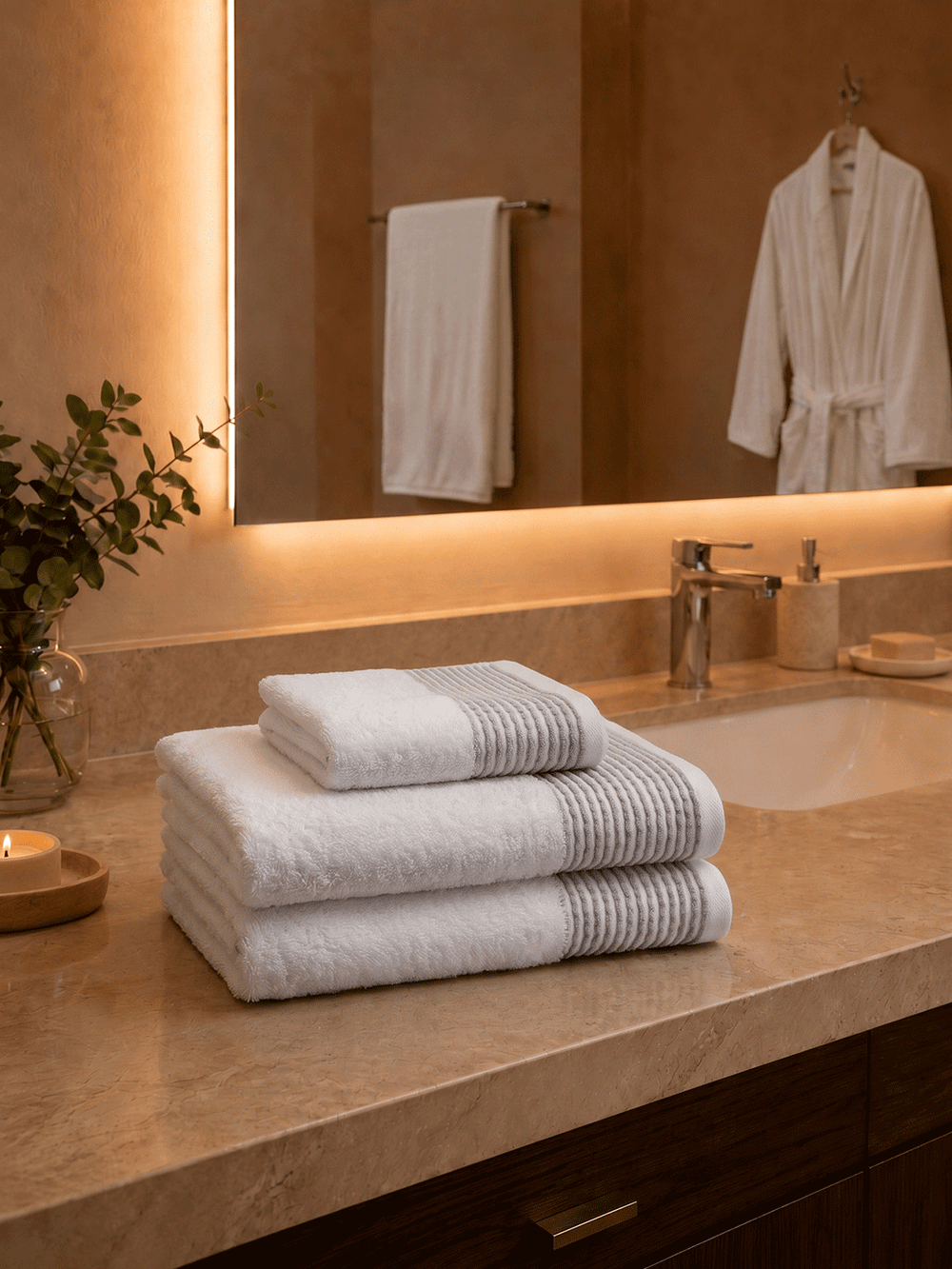 Toalla Polystripe Blanca 550 Gsm De Hotel Xperience