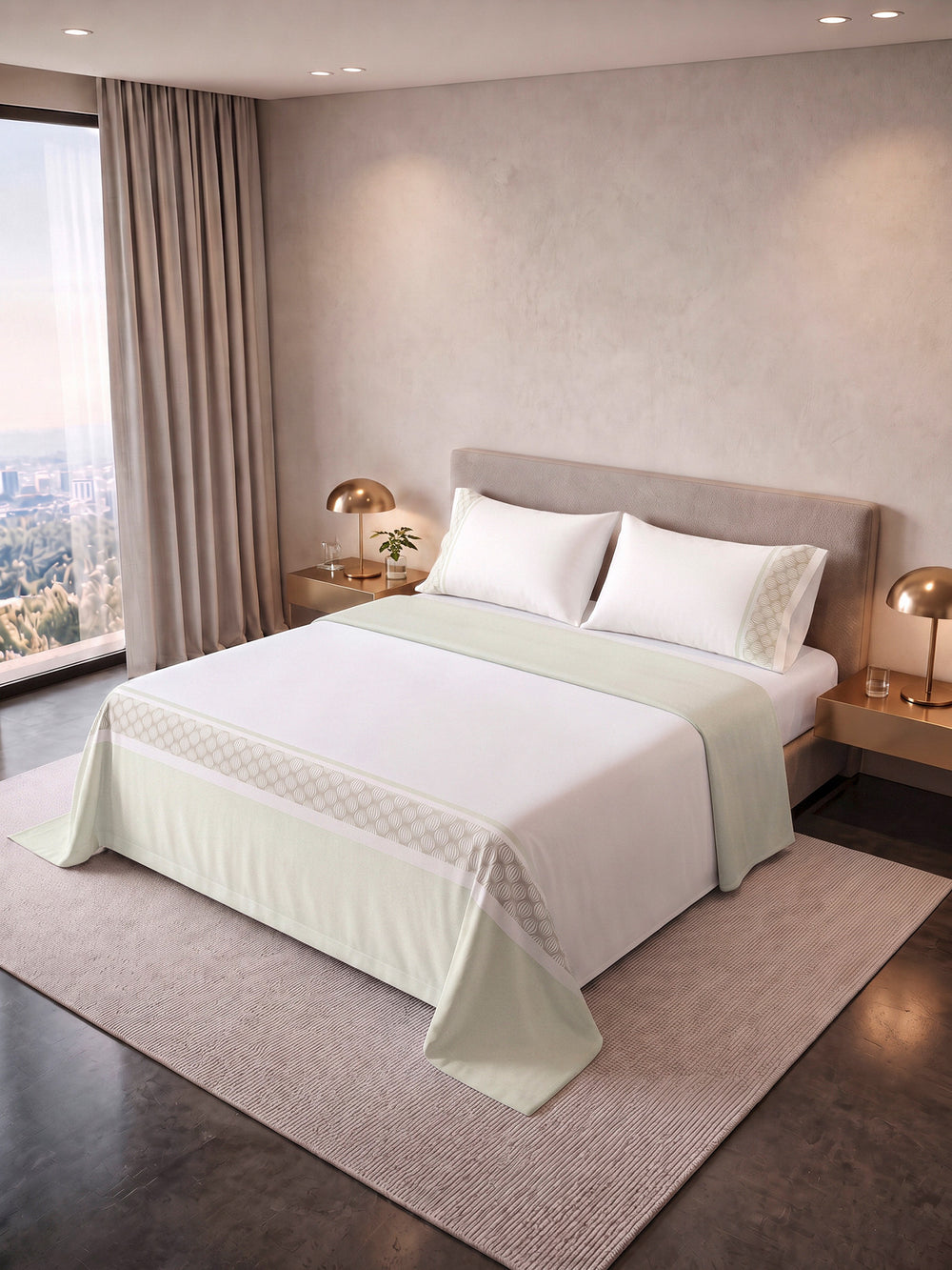 Juego De Sábana  Estampada T180  Soft Gold Resort Claro