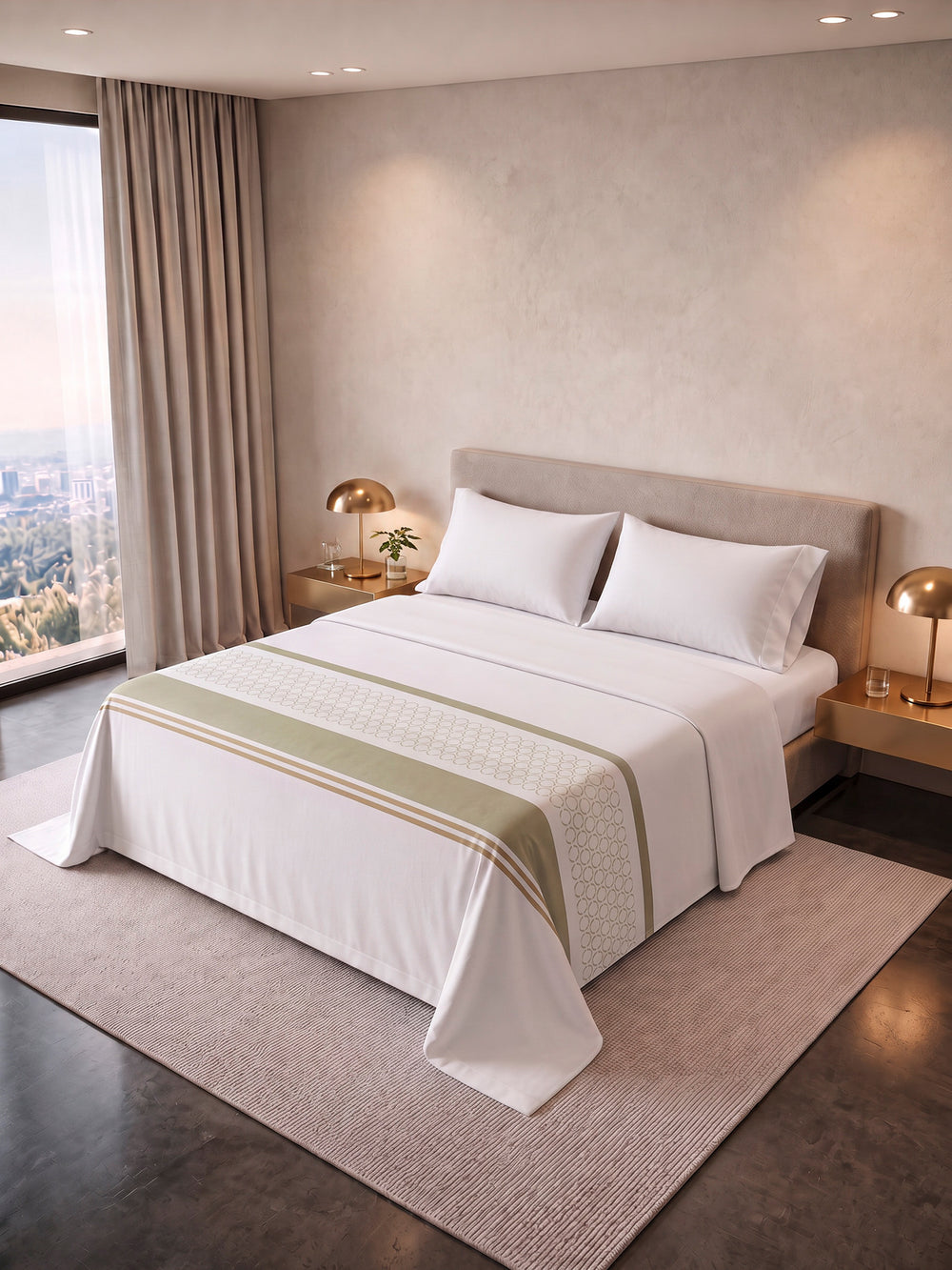 Juego De Sábana  Estampada T180 Palazzo Oliveto Verde